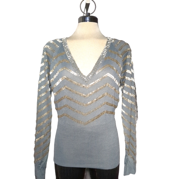 B0ST0N PROPER Grey and Silver Beaded Embellishments Sweater h Size L - Picture 6 of 10
